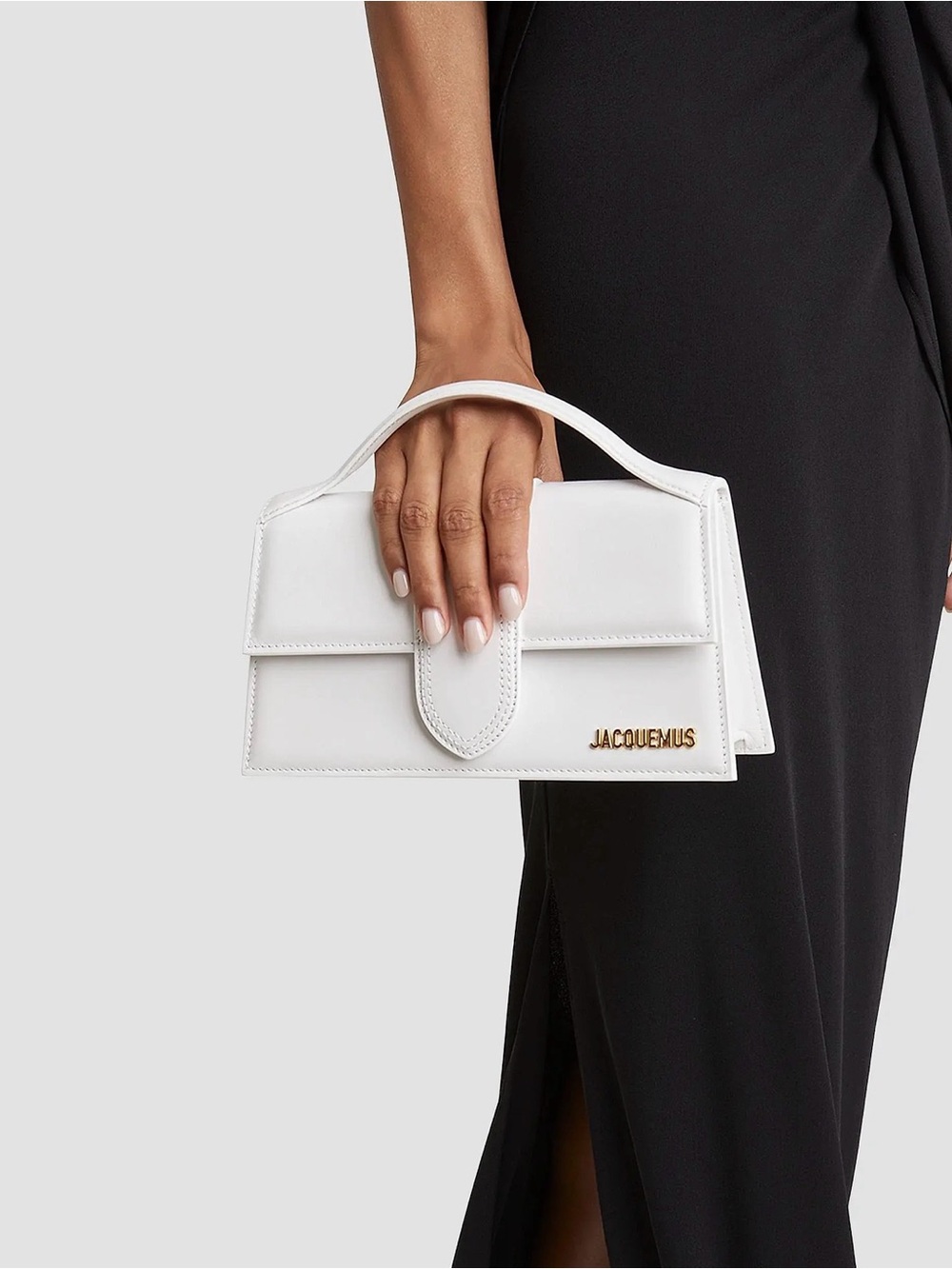 Autentic Jacquemus White Leather Top-Handle Wristlet with Gold Logo (2Times used